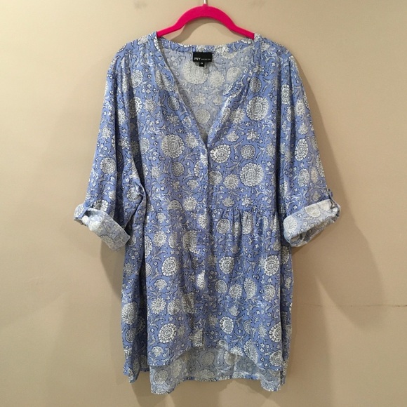 Jones New York Tops - Jones New York Plus 2X Shirt Top Linen Blend Button Down Blue Floral Flower New